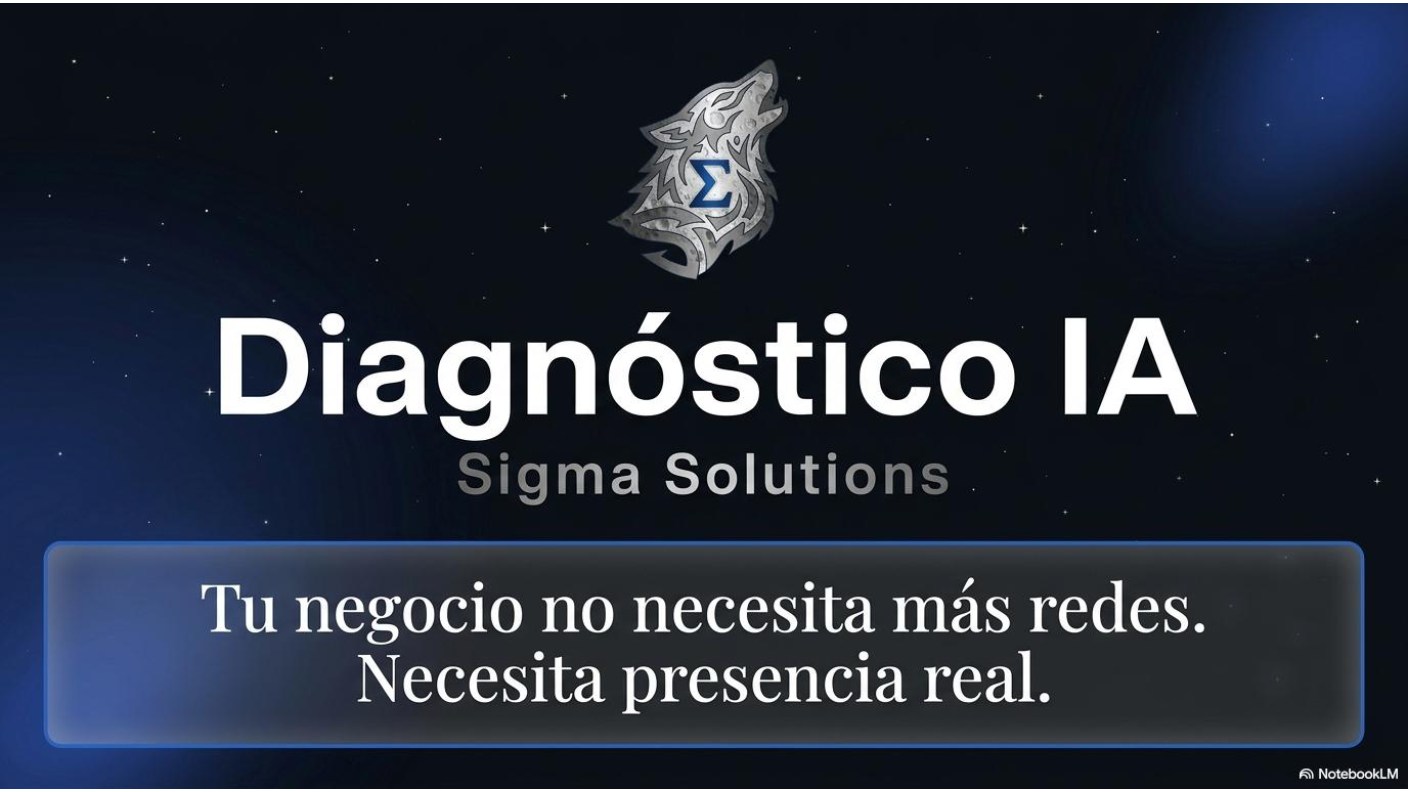 Diapositiva 1 de 8 — Diagnóstico IA de Sigma Solutions: tu negocio no necesita más redes, necesita presencia real.