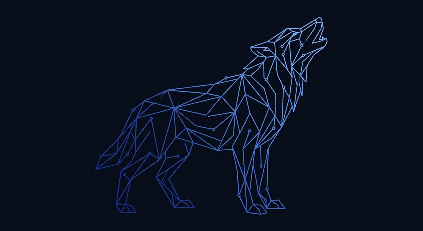 Un lobo construido con líneas de circuito azul cobalto, aullando — el emblema de Sigma Solutions.